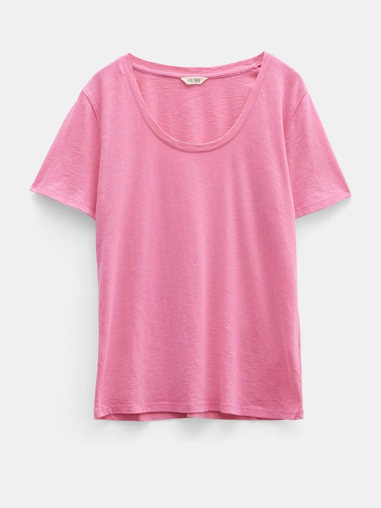 Hush Pink Hari Scoop Neck 100% Cotton Slub T-Shirt - Image 5 of 5