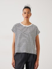 Hush Black Piper Stripe Cap Sleeve 100% Cotton T-Shirt - Image 1 of 4