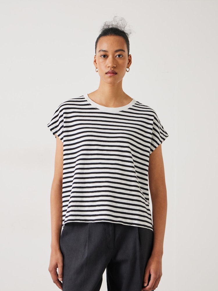 Hush Black Piper Stripe Cap Sleeve 100% Cotton T-Shirt - Image 1 of 4