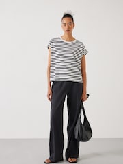Hush Black Piper Stripe Cap Sleeve 100% Cotton T-Shirt - Image 2 of 4