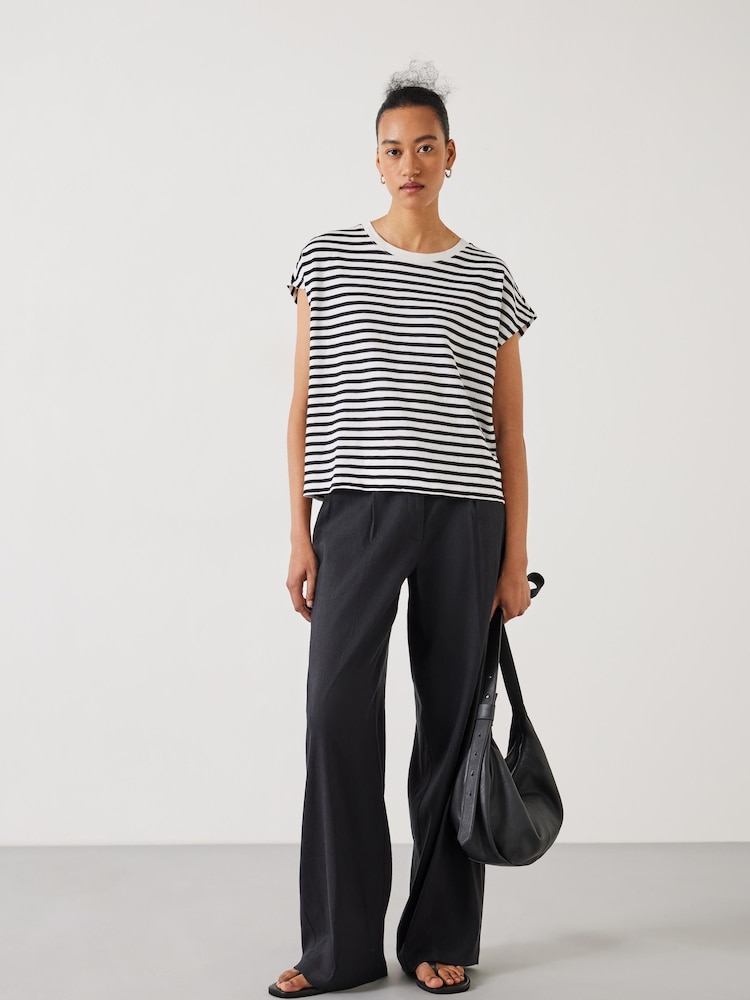 Hush Black Piper Stripe Cap Sleeve 100% Cotton T-Shirt - Image 2 of 4
