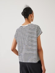 Hush Black Piper Stripe Cap Sleeve 100% Cotton T-Shirt - Image 3 of 4