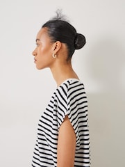 Hush Black Piper Stripe Cap Sleeve 100% Cotton T-Shirt - Image 4 of 4