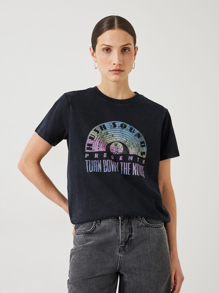 Hush Black Ombre Rainbow Graphic 100% Cotton T-Shirt - Image 1 of 5