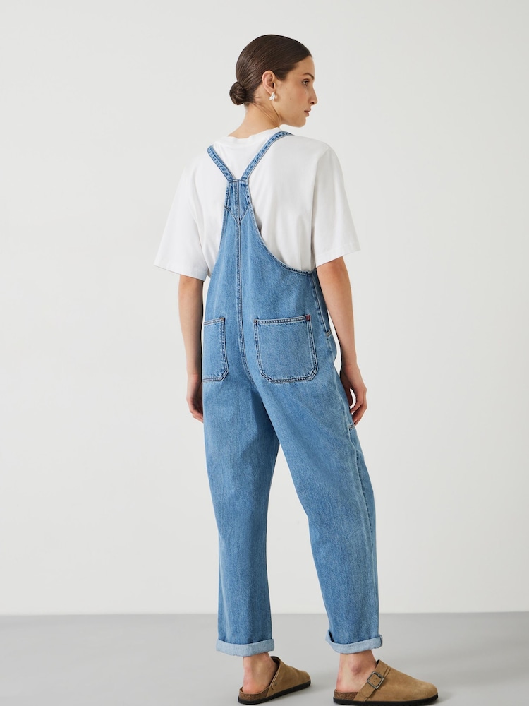 Hush Blue 100% Cotton Ellie Denim Cropped Dungarees - Image 3 of 5