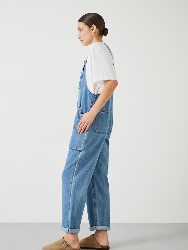 Hush Blue 100% Cotton Ellie Denim Cropped Dungarees - Image 4 of 5