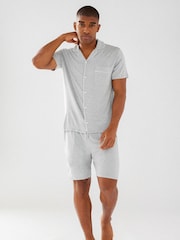 Chelsea Peers Grey Mens Modal Button Up Short Pyjamas Set - Image 1 of 8
