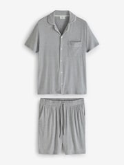 Chelsea Peers Grey Mens Modal Button Up Short Pyjamas Set - Image 6 of 8