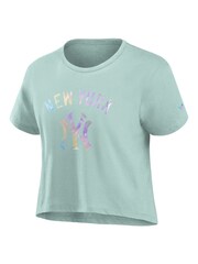 Fanatics Womens Green New York Yankees Y2K 100% Cotton Crop Crew T-Shirt - Image 3 of 3