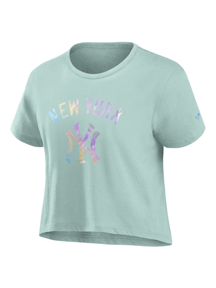 Fanatics Womens Green New York Yankees Y2K 100% Cotton Crop Crew T-Shirt - Image 3 of 3