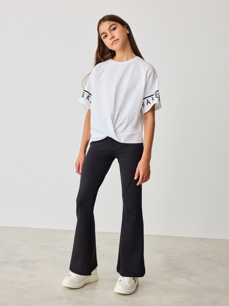 Baker by Ted Baker Cropped 100% Cotton Black T-Shirt And Flared Leggings Set - Image 1 of 9