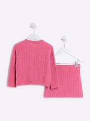 River Island Pink Girls 100% Cotton Fluff Cardigan And Skirt Set - Image 2 of 4