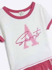 River Island Pink Girls 1998 100% Cotton T-Shirt And Joggers Wide Leg Set - Image 4 of 5