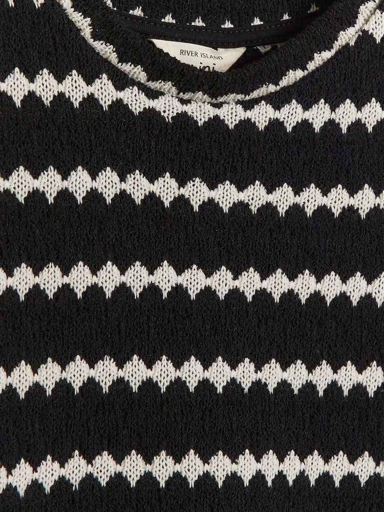 River Island Black Girls Crochet Stripe 100% Cotton Top And Trousers Set - Image 4 of 4 River Island Black Girls Crochet Stripe 100% Cotton Top And Trousers Set - Image 4 of 4