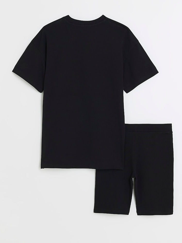 River Island Black Girls Laguna T-Shirt And Cycling Shorts Set - Image 2 of 5