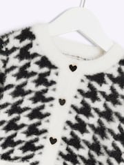 River Island Black Girls 100% Cotton Dogtooth Fluff Cardigan And Skirt Set - Image 3 of 4