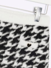 River Island Black Girls 100% Cotton Dogtooth Fluff Cardigan And Skirt Set - Image 4 of 4
