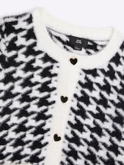 River Island Black Girls Dogtooth 100% Cotton Cardigan And Skirt Set - Image 4 of 5