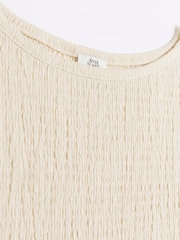 River Island Beige Girls Textured 100% Cotton Top And Trousers Set - Image 3 of 5