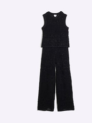 River Island Black Girls Crochet 100% Cotton Top And Trousers Set - Image 3 of 5