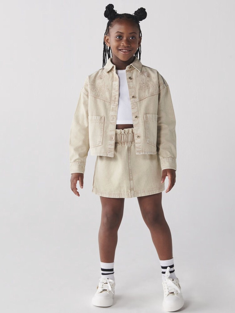 River Island Stone Girls Embroidered 100% Cotton Shacket Set 3 Piece - Image 1 of 3