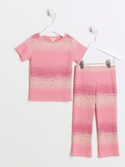 River Island Pink Girls Space Dye Kickflare 100% Cottton Set - Image 1 of 4