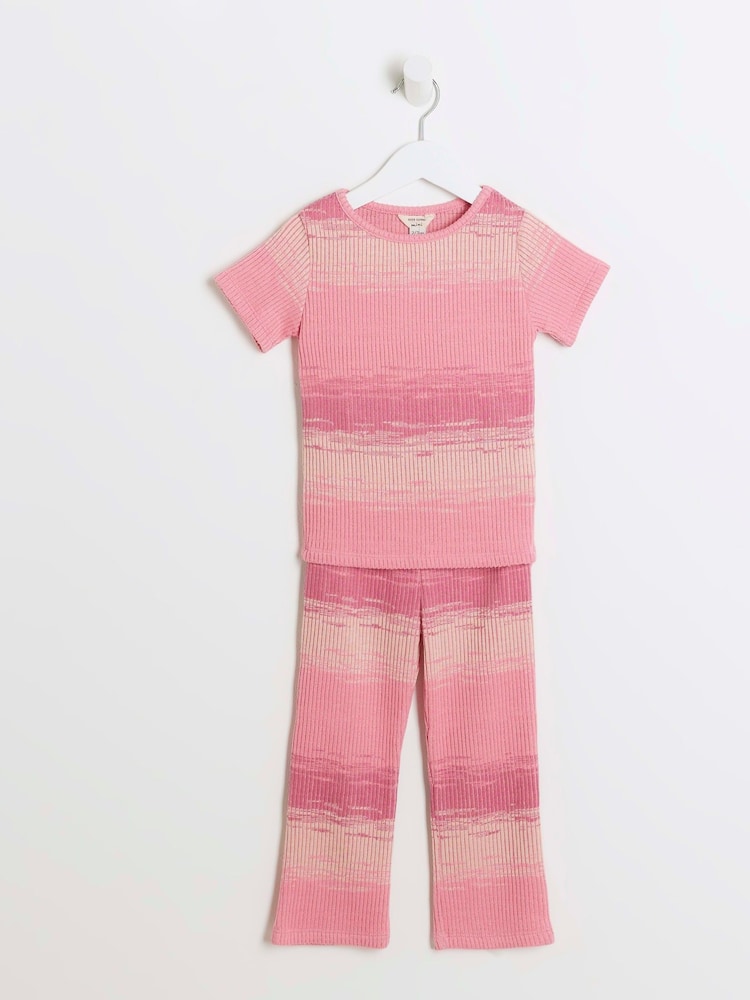 River Island Pink Girls Space Dye Kickflare 100% Cottton Set - Image 2 of 4 River Island Pink Girls Space Dye Kickflare 100% Cottton Set - Image 2 of 4