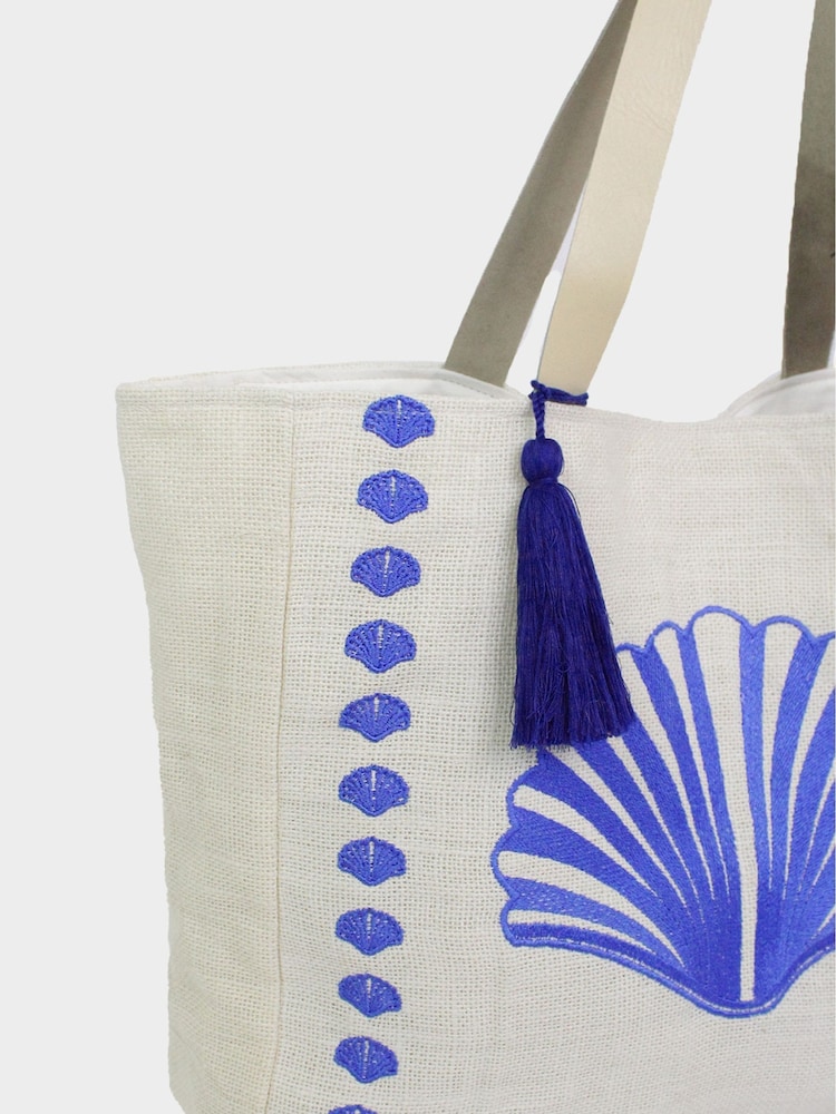 Aspiga Blue Embroidered Jute Bag - Image 2 of 2