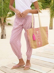 Aspiga Pink Embroidered Jute Bag - Image 1 of 3