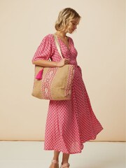 Aspiga Pink Embroidered Jute Bag - Image 2 of 3