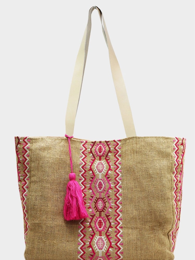 Aspiga Pink Embroidered Jute Bag - Image 3 of 3