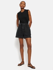 Jigsaw Black 100% Cotton Denim Patch Pocket Shorts - Image 3 of 6