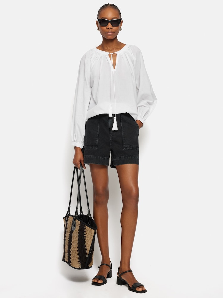 Jigsaw Black 100% Cotton Denim Patch Pocket Shorts - Image 6 of 6