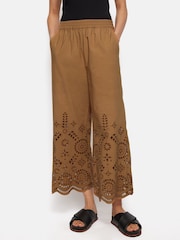 Jigsaw Cream/Gold Broderie 100% Cotton Trousers - Image 1 of 6