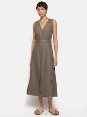 Jigsaw Brown Linen Button Detail Dress - Image 1 of 6