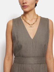 Jigsaw Brown Linen Button Detail Dress - Image 2 of 6