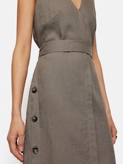 Jigsaw Brown Linen Button Detail Dress - Image 4 of 6