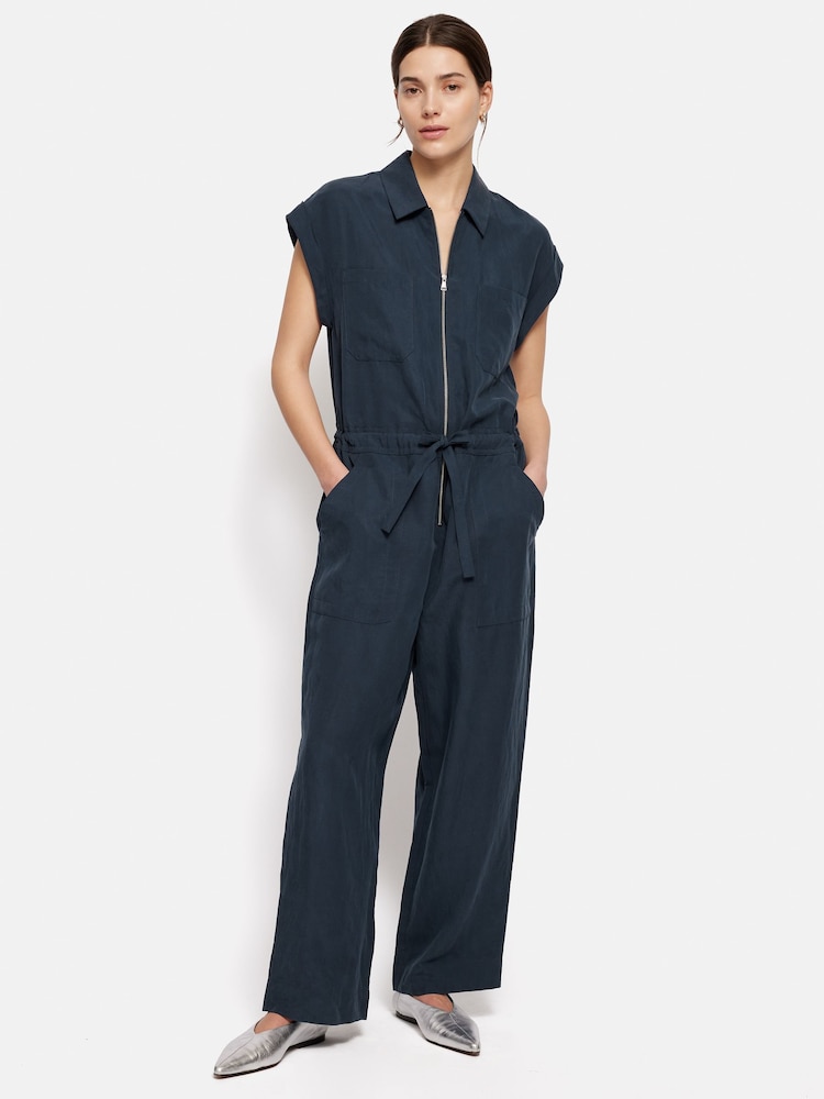 Jigsaw Blue Denim Zip Front 100% Cotton Jumpsuit - Image 1 of 6