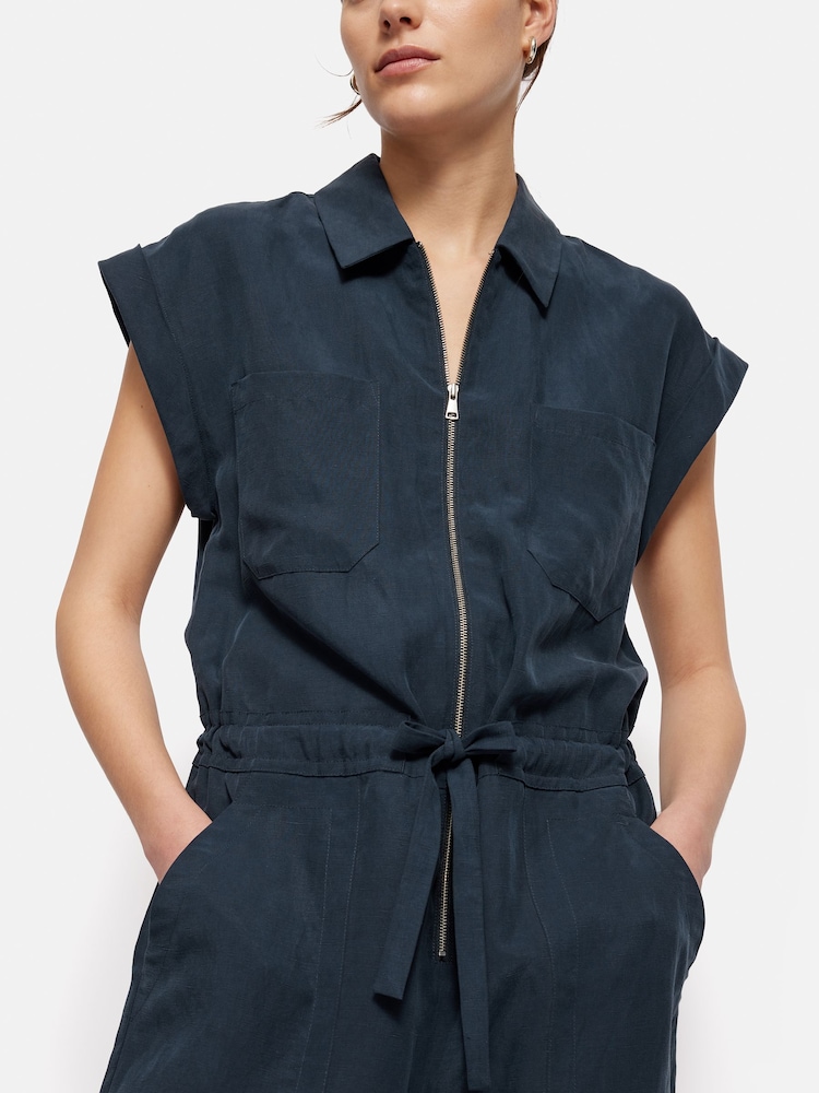 Jigsaw Blue Denim Zip Front 100% Cotton Jumpsuit - Image 2 of 6