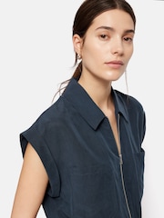 Jigsaw Blue Denim Zip Front 100% Cotton Jumpsuit - Image 4 of 6
