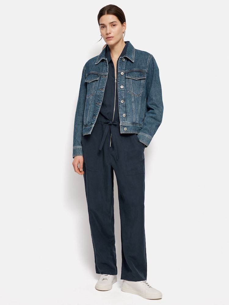 Jigsaw Blue Denim Zip Front 100% Cotton Jumpsuit - Image 6 of 6