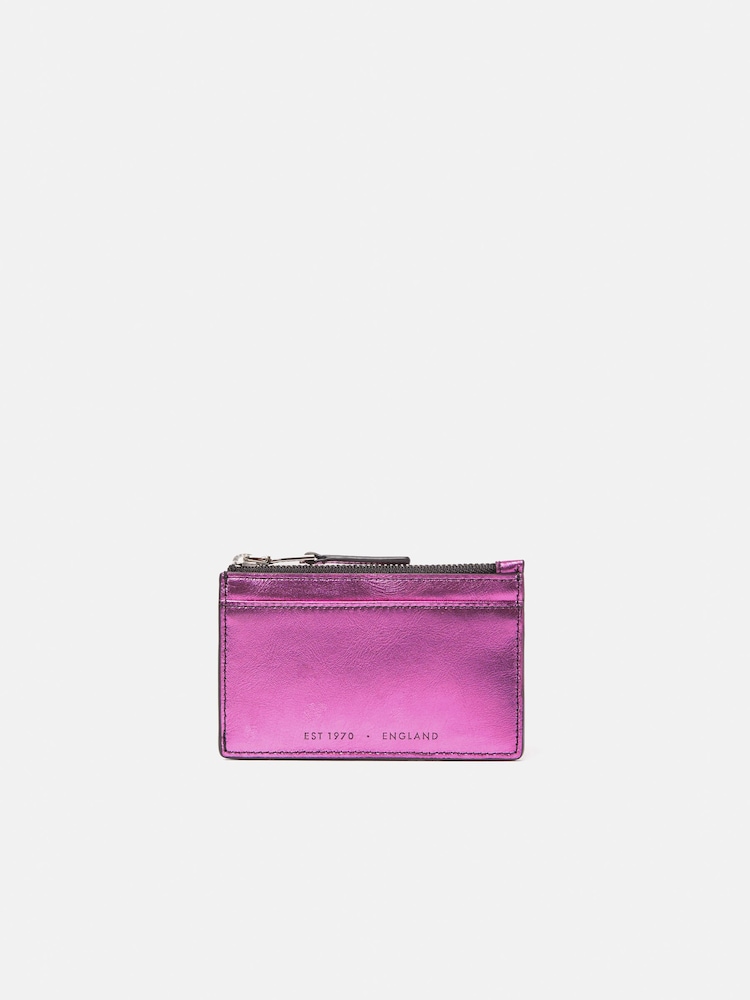 Jigsaw Pink Metallic Zip Top Card Holder - Image 1 of 4 Jigsaw Pink Metallic Zip Top Card Holder - Image 1 of 4