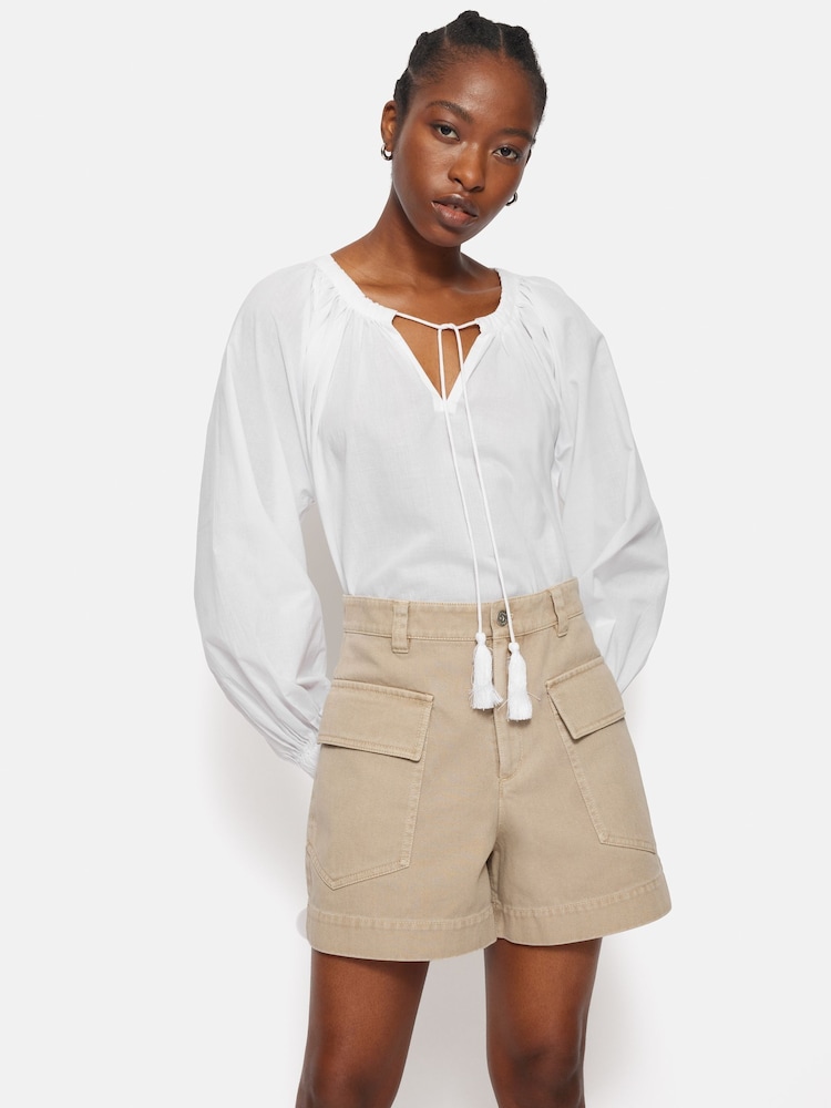 Jigsaw White Gauze Gathered 100% Cotton Top - Image 1 of 6