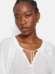 Jigsaw White Gauze Gathered 100% Cotton Top - Image 4 of 6