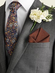 Rust Brown Occasion Silk Floral Tie And Wool Silk Blend Pocket Square Set - Image 1 of 2