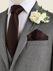 Chocolate Brown Silk Tie And Pocket Square Set - Image 1 of 6