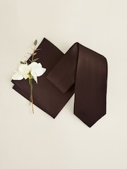 Chocolate Brown Silk Tie And Pocket Square Set - Image 2 of 6