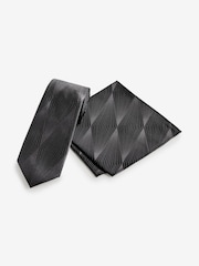 Black Jacquard Slim Tie And Pocket Square Set - Image 1 of 1