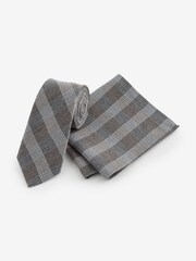 Light Grey/Light Blue Check Slim Tie And Pocket Square Set - Image 1 of 5