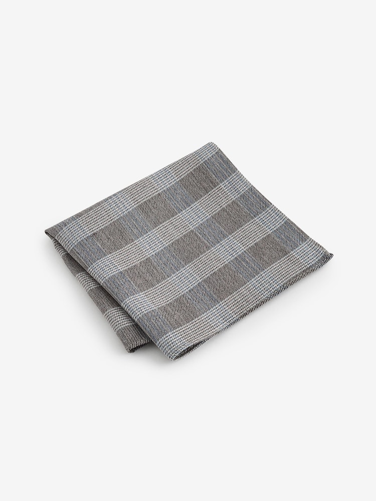 Light Grey/Light Blue Check Slim Tie And Pocket Square Set - Image 2 of 5